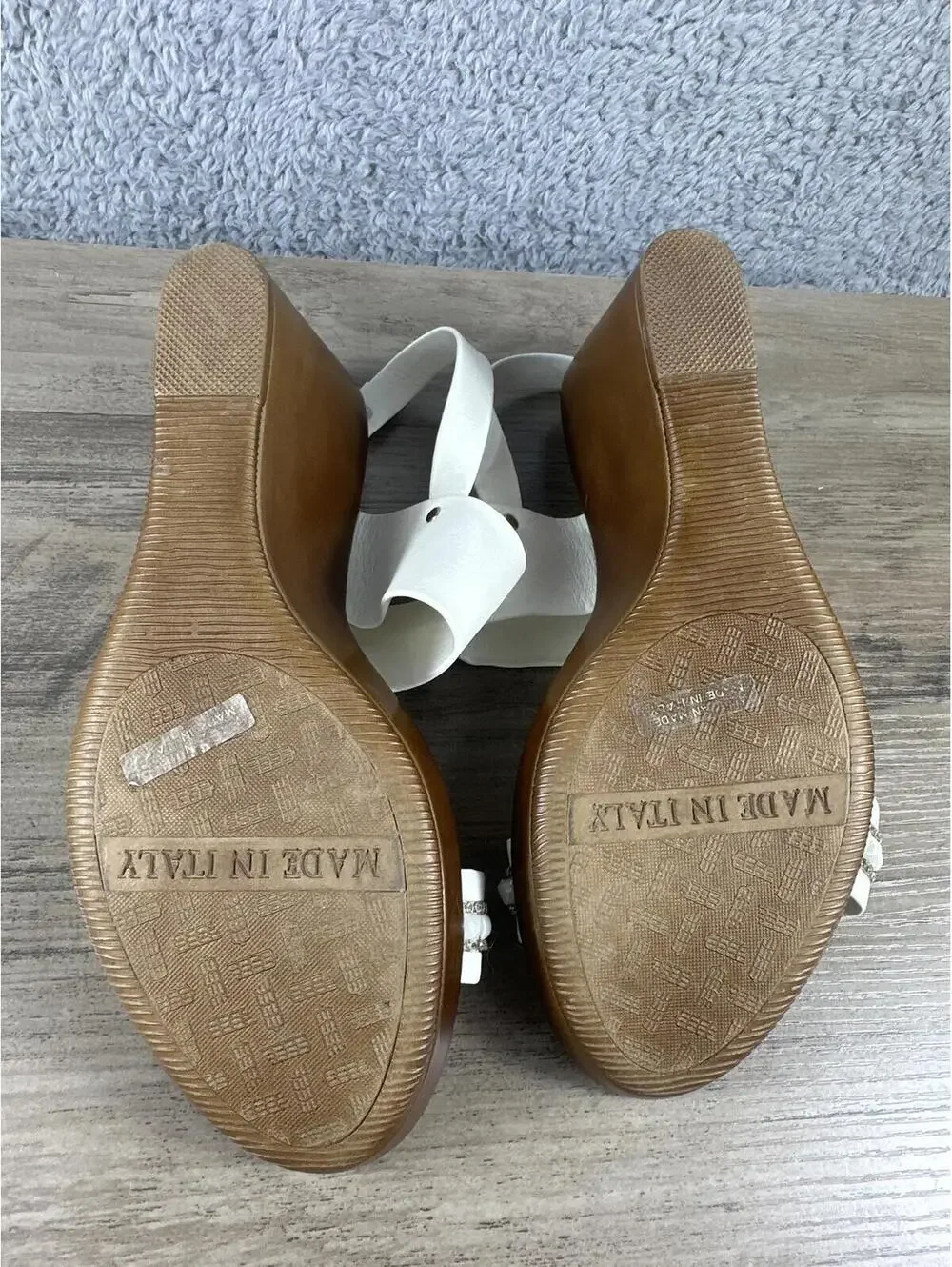 Italian Shoemakers White Rhinestone Wedge Sandals Size 7.5